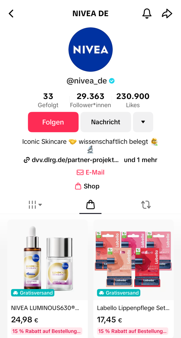 Nivea TikTok Shop e1746712412219